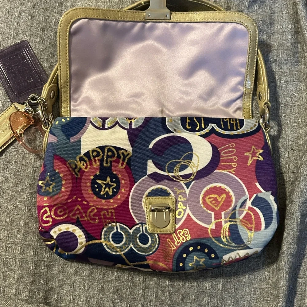 Coach Poppy Collection Baquette Purse Bag In Bright Pink, Purple, Gold NWOT - Picture 14 of 15